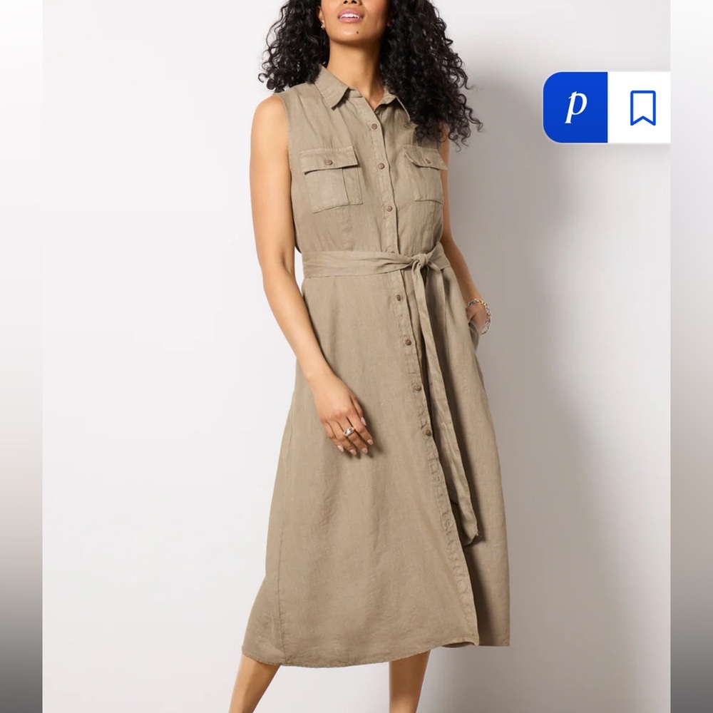 KUT Sleeveless Button-Down Tan Dress